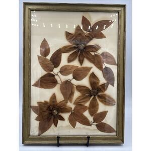 Vintage Handmade Oshibana pressed flower art Signed Gail Reid Retro 70s 14x10”